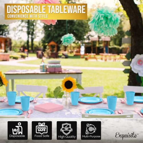 Image of Exquisite 350 Pcs Gender Reveal Plates and Napkins Party Supplies Plate Set | Sturdy Plastic Dinnerware Set With 9 inch & 7 inch Plates, 12 Oz Cups, Lunch Napkins and Cutlery Serves 50 for Birthdays & Everyday