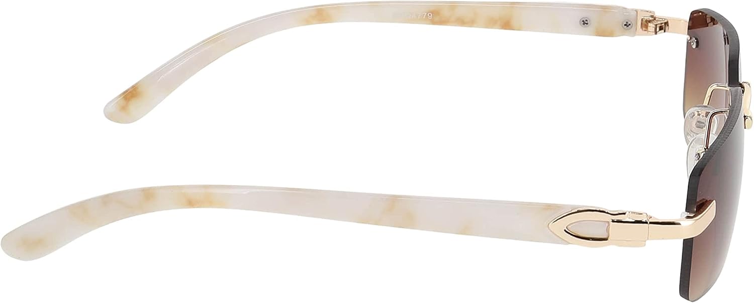 FLAWLESS EYEWEAR Elite Slim Rimless Rectangular Metal & Wood Art Sunglasses thumbnail