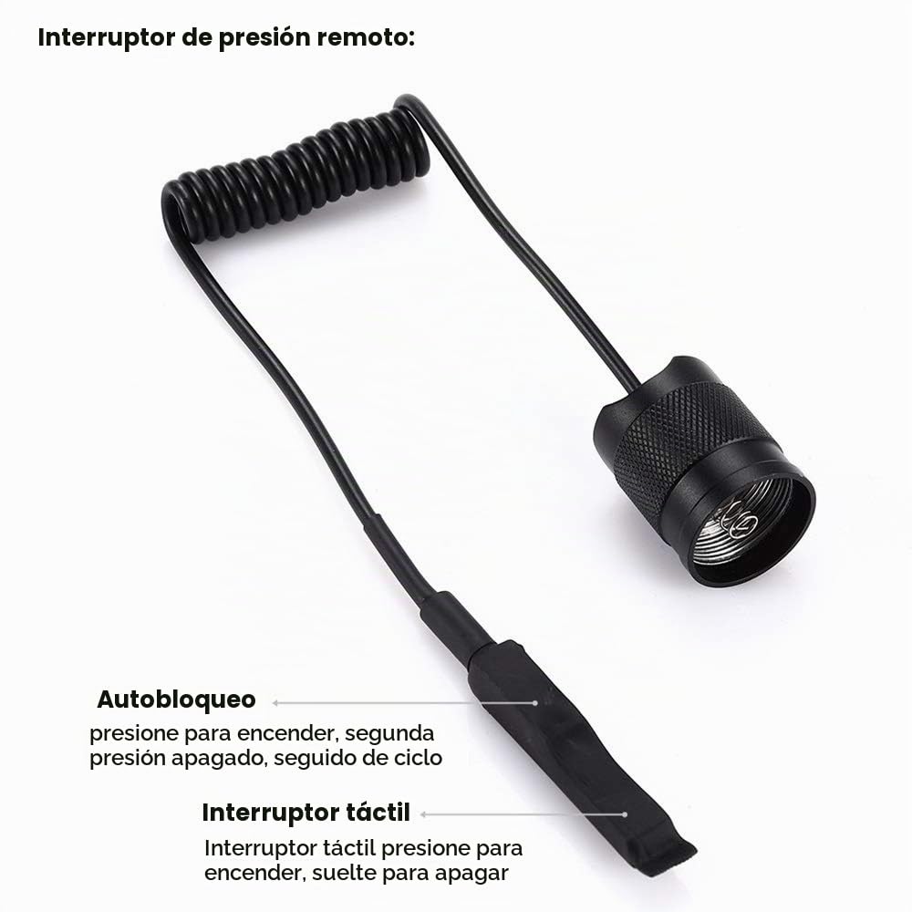 Linterna Táctica Recargable 1200 Lúmenes, Linternas LED de Alta Potencia para Caza con Interruptor de Presión Zoom y 5 Modos(Batería y Cargador Incluidos)