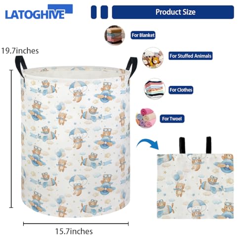 Image of Baby Laundry Hamper kids laundry Basket Waterproof Laundry Bag for Bedroom Clothes Organizer Room Decor(Pilot Bear)