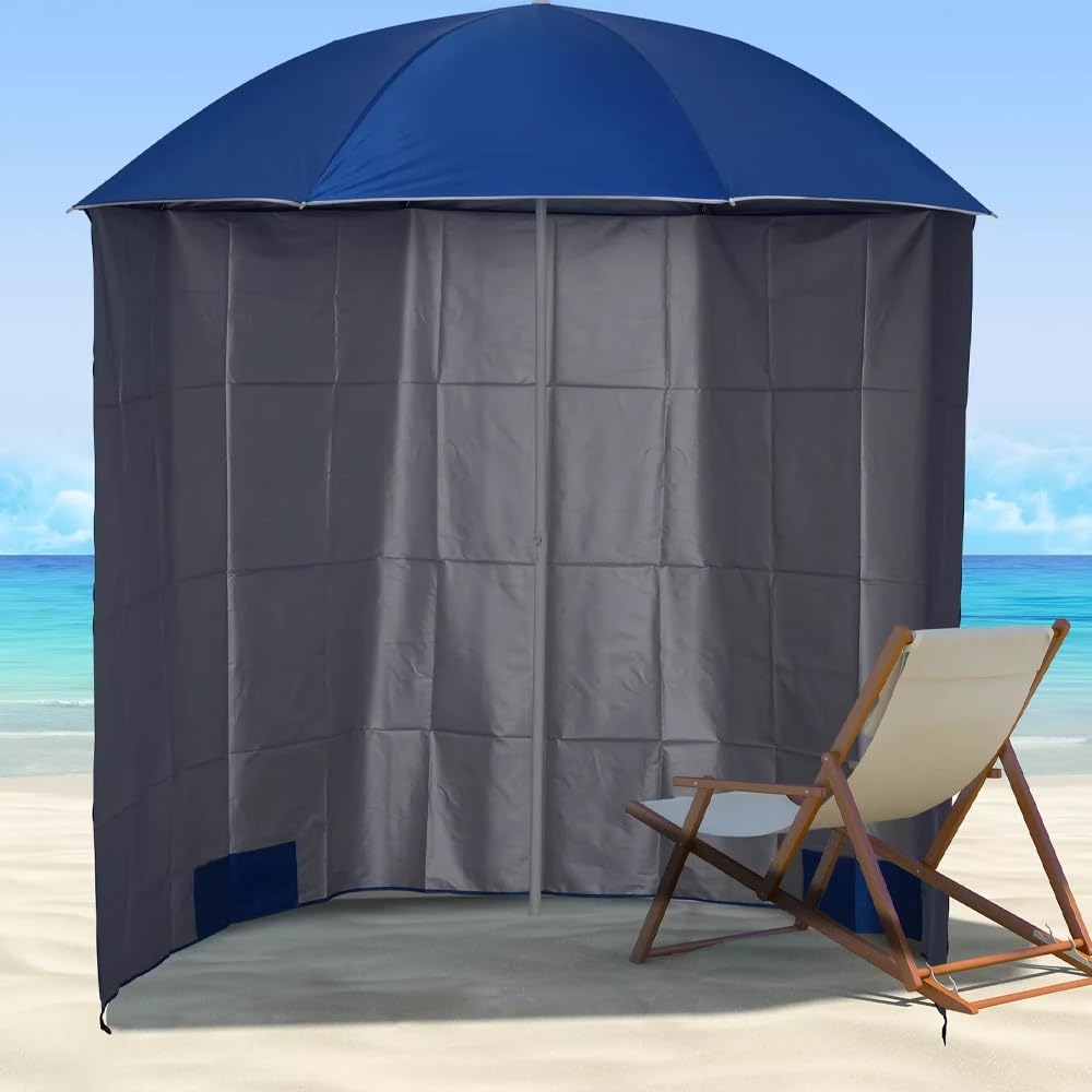 Parasol de Plage Anti-Vent Marin 220 cm, Parasol de Exterieur avec paroi latérale Amovible, Abri Parapluie pour Le Soleil(Green)