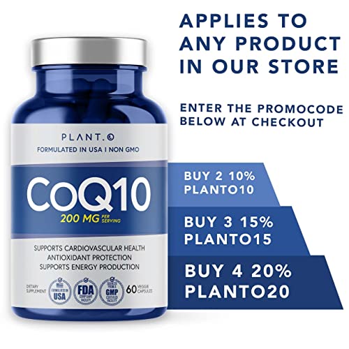Plant.o Nutrition Coq10 200Mg Softgels ǀ High Absorption Premium Coenzyme Q10 ǀ Heart Supplement, Energy Production, Immune Support ǀ 60 Liquid Capsules #TOP5
