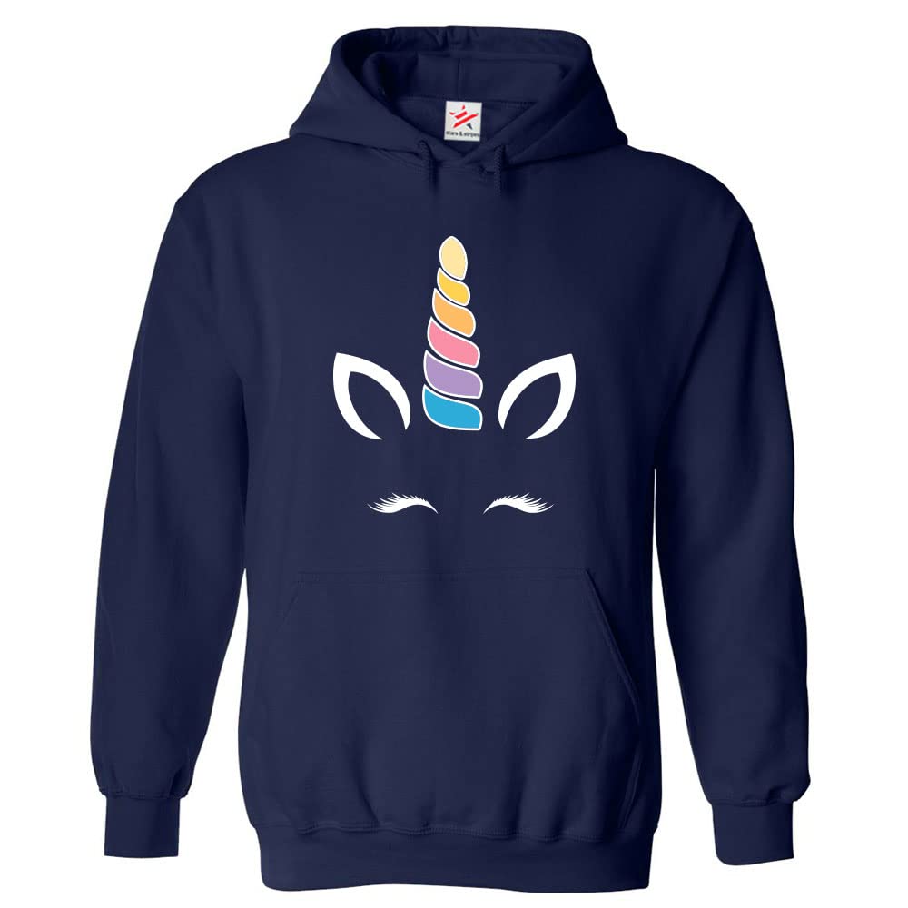 Stars and Stripes Unicorn Head Classic Unisex Adults Pullover Hoodie (XXL, Navy)