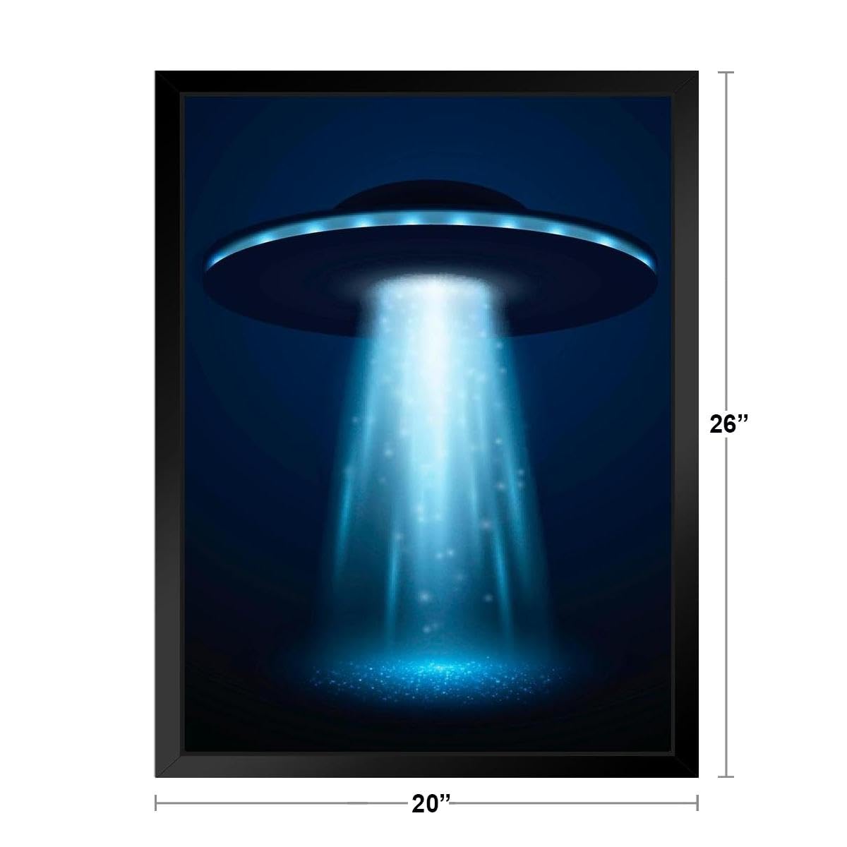 Amazon.co.jp: ポスターFoundry UFO宇宙船withライトビームonブルー