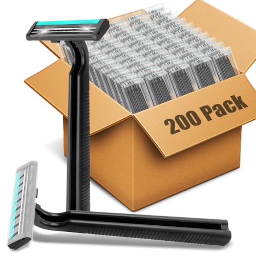 MAGDIY Disposable Razors Bulk for Men Women 200 Pack Homeless Supplies Bulk Twin Blade Mens Travel Disposable Razors for Hotel Guest Bathroom Donation Charity Shelter Camping Church Gifting (Black)