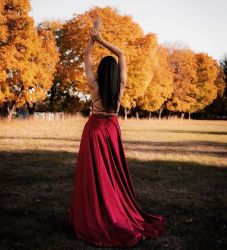 MisShow Women's Satin Bridesmaid Dress with Slit A-line Spaghetti Straps Formal Prom Gown Evening Party Dress4