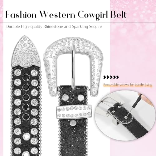 Women Men Rhinestones Belt,Bling Western Cowgirl Cowboy Studded Leather Belt Diamond Waist Belt for Jeans Pants4