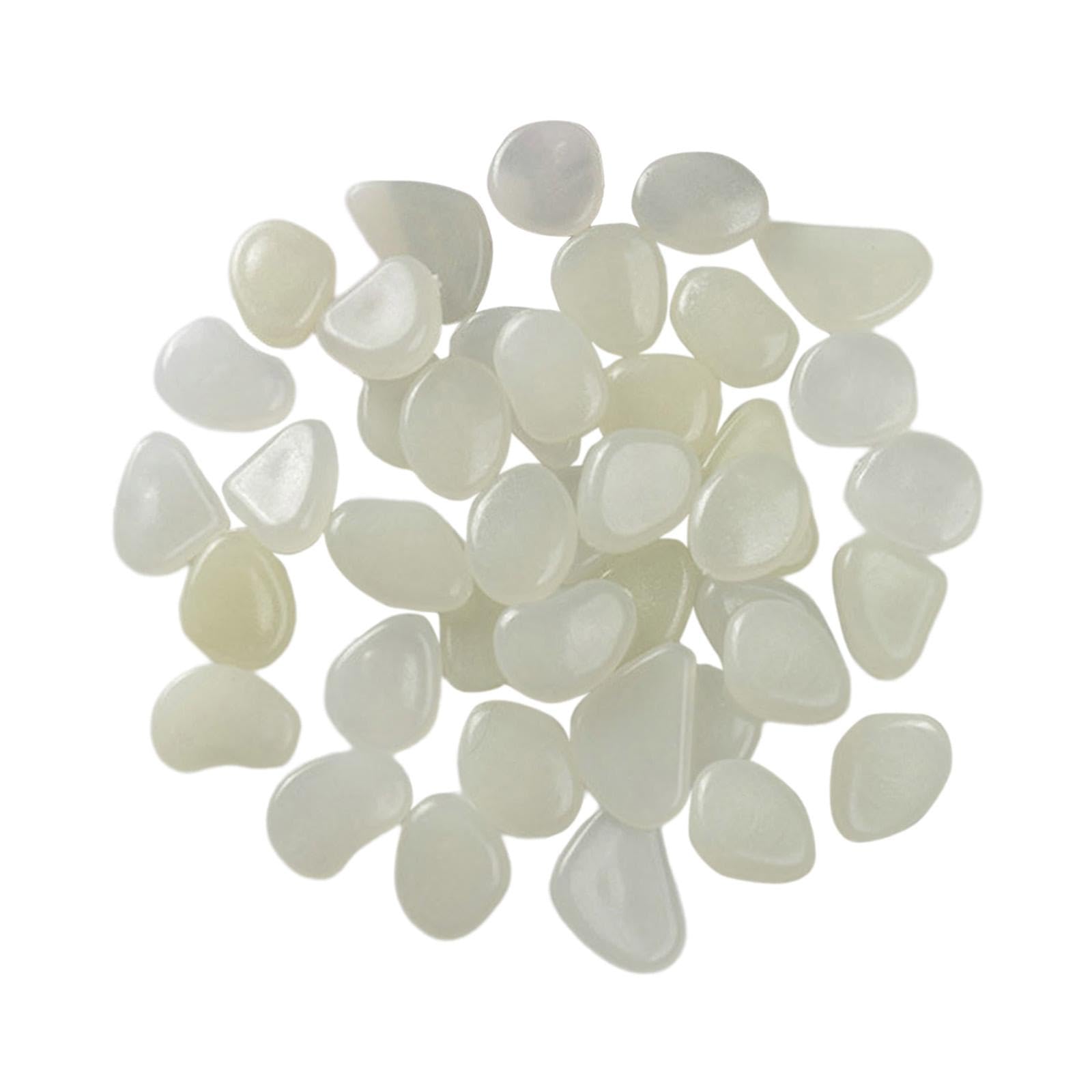UJEAVETTE 50Pcs Luminous Stones Pebbles Decorative Decor Glow in The Dark Rocks White-image-38