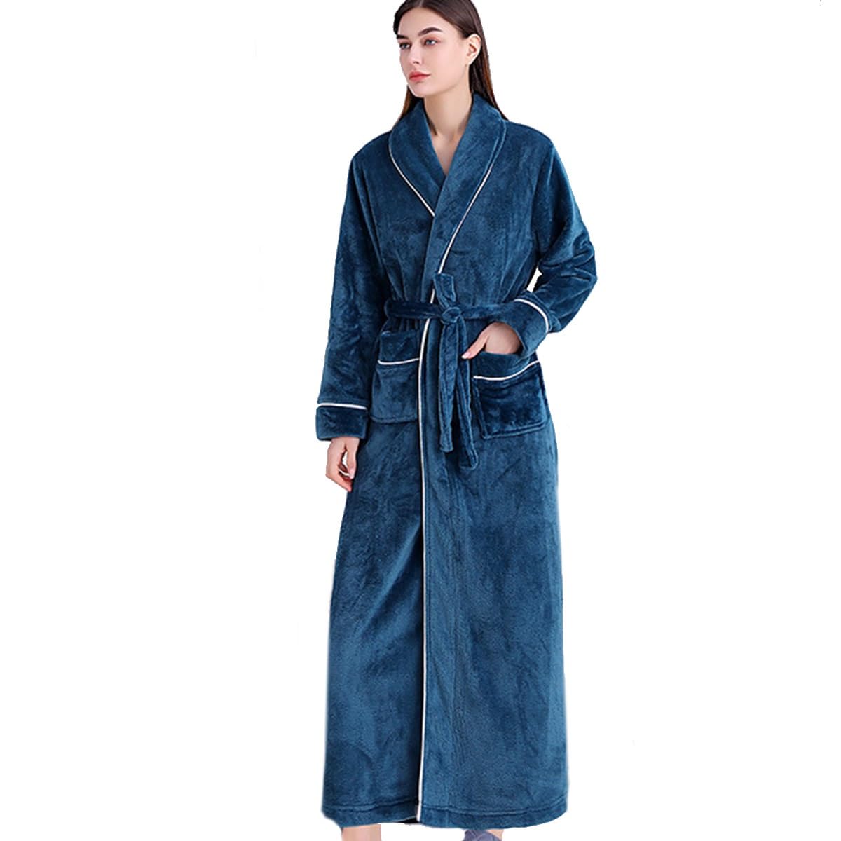 Flanelowy Szlafrok Damski Szlafroki Męskie Długa Bielizna Nocna Bielizna Nocna Z Kieszeniami Zimowa Ciepła Koszula Nocna Długa(/Green,3XL women)