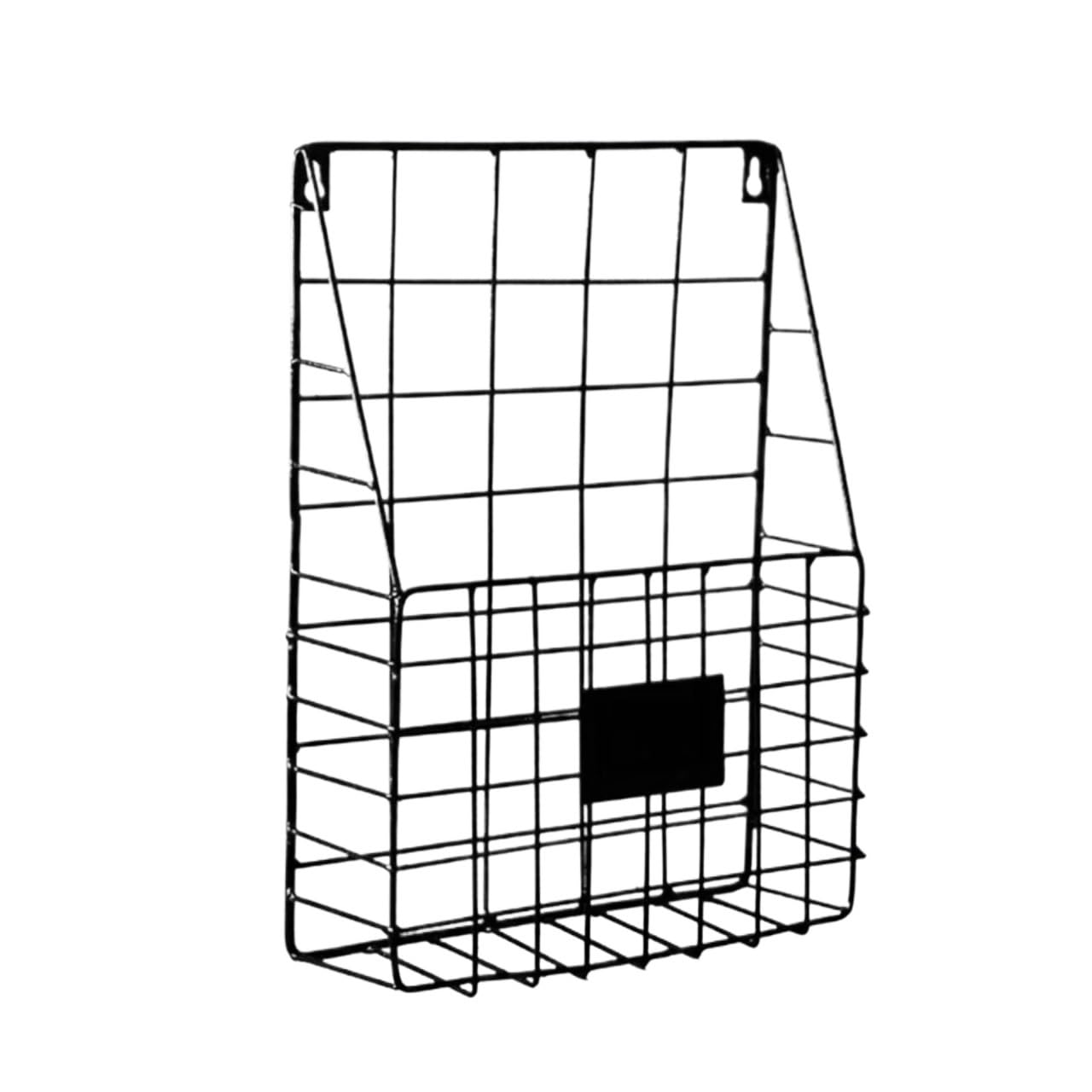 Organizzatore di posta Cestello in filo metallico Portariviste montato a parete Ripiano portadocumenti sospeso Per Casa(Black)