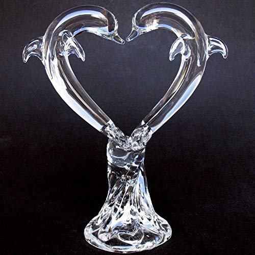 Dolphins Crystal Heart Wedding Cake Topper Of Hand Blown Glass #TOP12