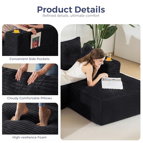 Image of MAXYOYO Modular Sectional Couch with L-Shape Chaise and Loveseat, Modern Boneless Couch for Living Room, Oversized Sofa with Deep Seat, No Assembly Required, Black