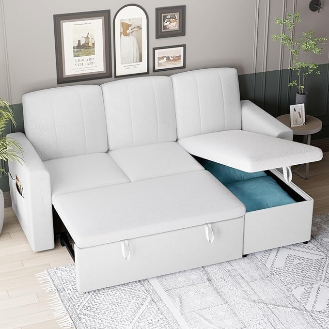 83" L-Shaped Sofa Bed with Storage, Full Size Sleeper Sofa, Pull-Out Couch, Sectional Couches for Living Room