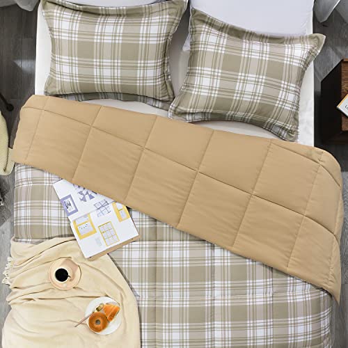 Basic Beyond Queen Comforter Set - Khaki Buffalo Plaid Comforter Set Queen Down Alternative Bed Comforter Queen Set For All Season(1 Comforter With 2 Pillow Shams, 88" X 92") #TOP4