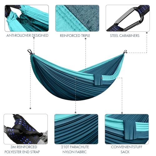 Hängematte Outdoor 2 Personen 300x200 cm Camping Hängematte Ultraleicht Reise Hängematte 300 KG Tragfähigkeit Nylon Garten Strand Doppelhängematte 2