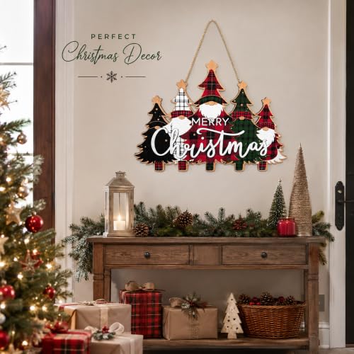 Image of Christmas Decorations - Merry Christmas Wooden Wreath Sign for Front Door