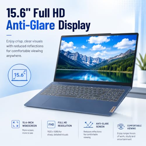Image of Lenovo IdeaPad Slim 3i, 15.6 inch FHD Laptop, Quad-Core Intel N150, 8GB DDR5, 128GB Storage, Windows 11 with Microsoft 365, Numeric Keypad, Lightweight, Blue