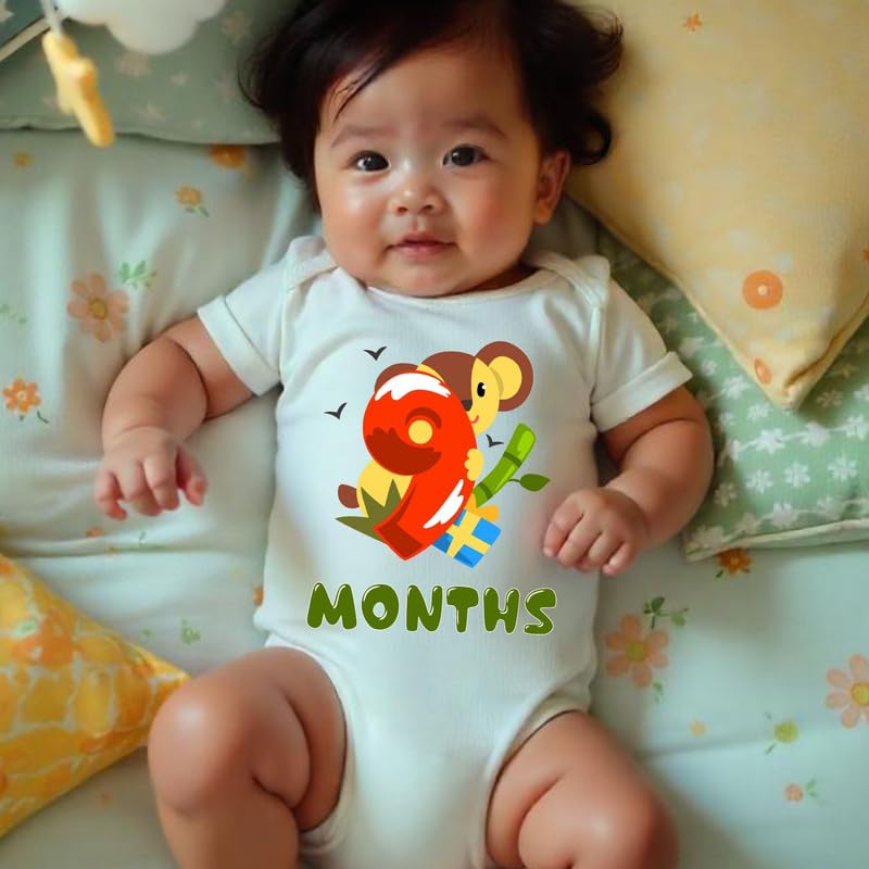 Image of KNITROOT Monthly Birthday Special Unisex Baby Romper Half Sleeve White Color