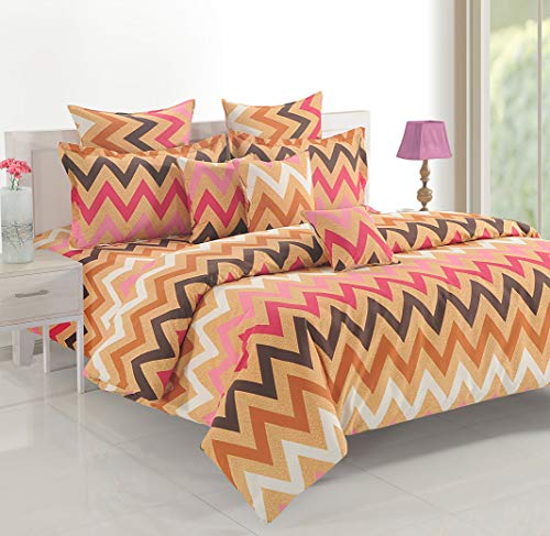 Image of Swayam Roto Cotton Single Bedsheet with 1 Pillow Cover | Size 60 x 90 inch | 144 TC | Geometric Design | Soft Breathable Bed Sheet | Comfortable & Durable for Bedroom - Brown