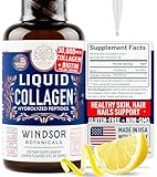Liquid Collagen for Women and Men with Biotin - 30,000mcg Hydrolyzed Collagen Liquid Peptides Supplement plus Biotin for Hair, Skin, Nail Support - Sublingual Drops or in Drinks - Natural Lemon, 2 oz