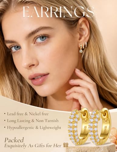 GEORGE-SMITH Trendy 3 Pairs Gold Earrings for Women Small Chunky CZ Hoops - image 6