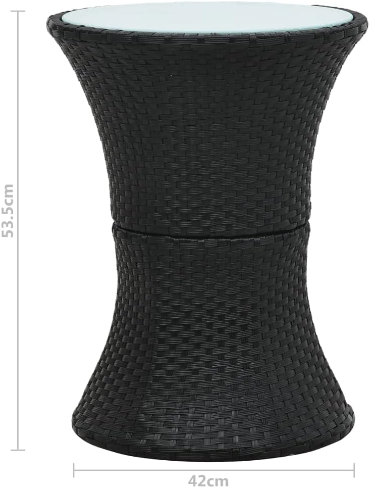 Contemporary Patio Dining Table, Unique Patio Side Table, Bistro Metal Coffee Table for Kitchen, Garden, Backyard or Patio, Patio Side Table Drum Shape Gray Poly Rattan