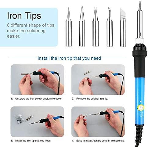 Soldering New 12 in 1 60W US Plug 110V EU Plug 60w 220V Electric Adjustable Temperature Welding Solder Soldering Iron Kit + 5 Tips+Tweezer - (Power: 110V US Plug)