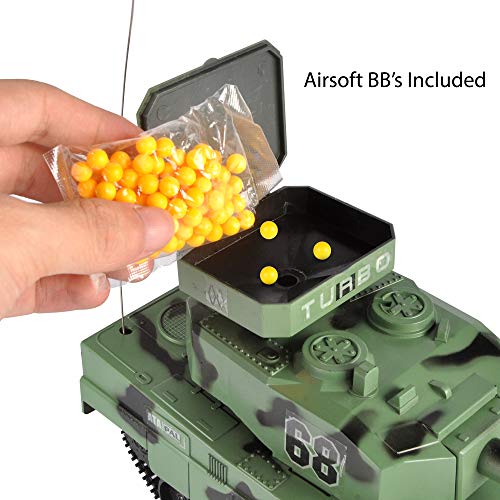 RC Power BB Tank Radio Remote Control Military Battle Tank That Shoots Airsoft Bullets (Army Green) - Thumbnail 5