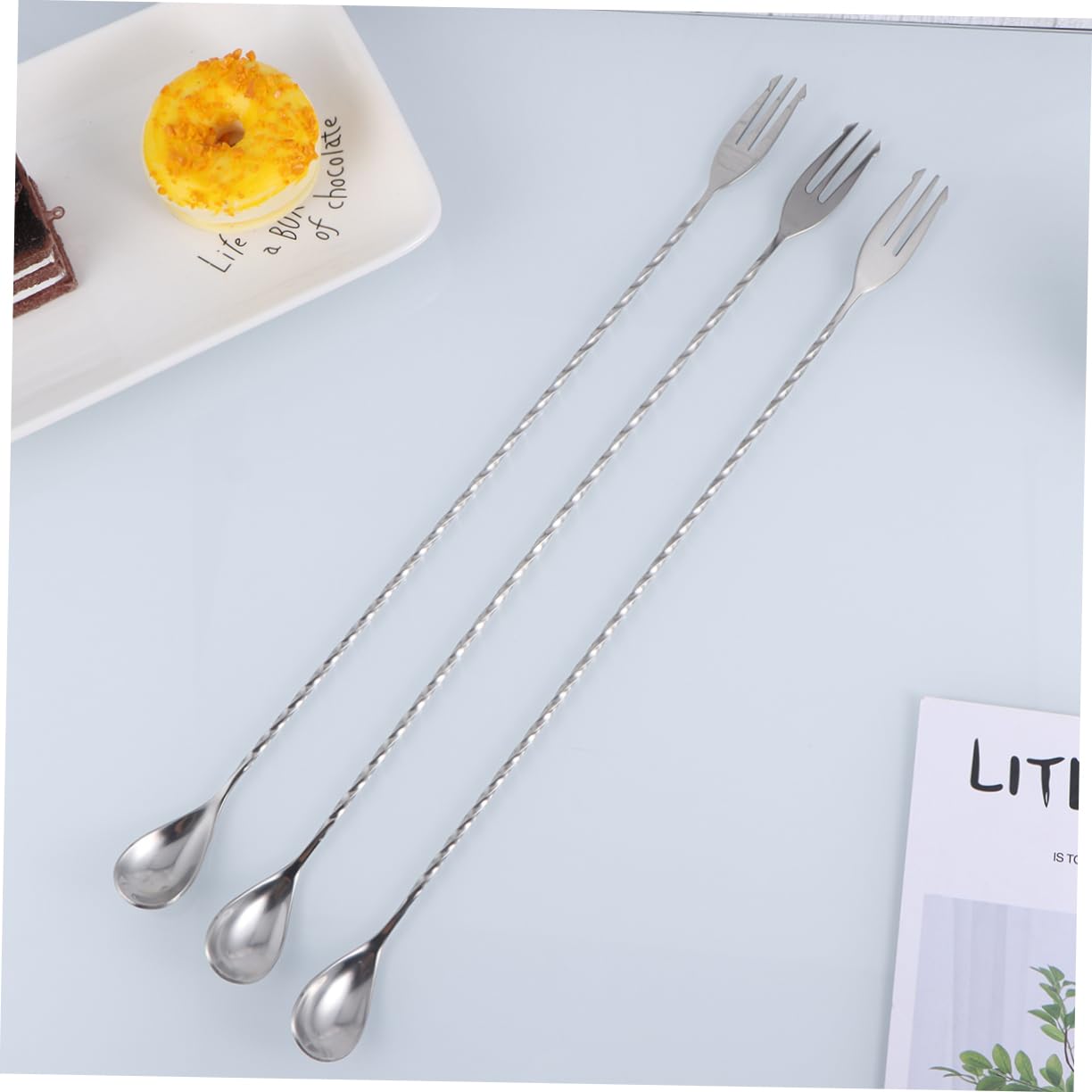 Amosfun 9 Pz cucchiaio in acciaio inossidabile cucchiaio da bar cucchiai per mescolare a manico lungo Silver