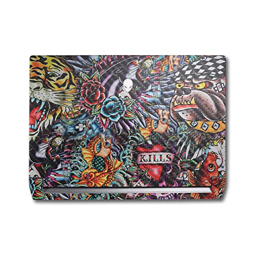 Image of MightySkins Carbon Fiber Skin Compatible with Alienware M17 R5 (2022) Full Wrap Kit - Old School Tattoo | Protective, Durable Textured Carbon Fiber Finish | Easy to Apply | Made in The USA