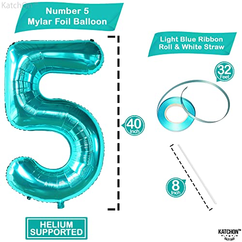 Image of KatchOn Giant Aqua Blue Number 5 Balloon - 40 Inch