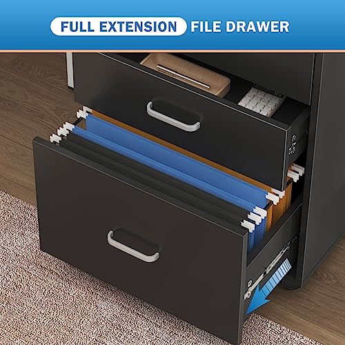 soges 3 Drawer Lockable Vertical File Cabinet Mobile Filing Cabinet on The Wheels, for Home Office,10CZSSFC04-1-5-CA (Black) - Image 7