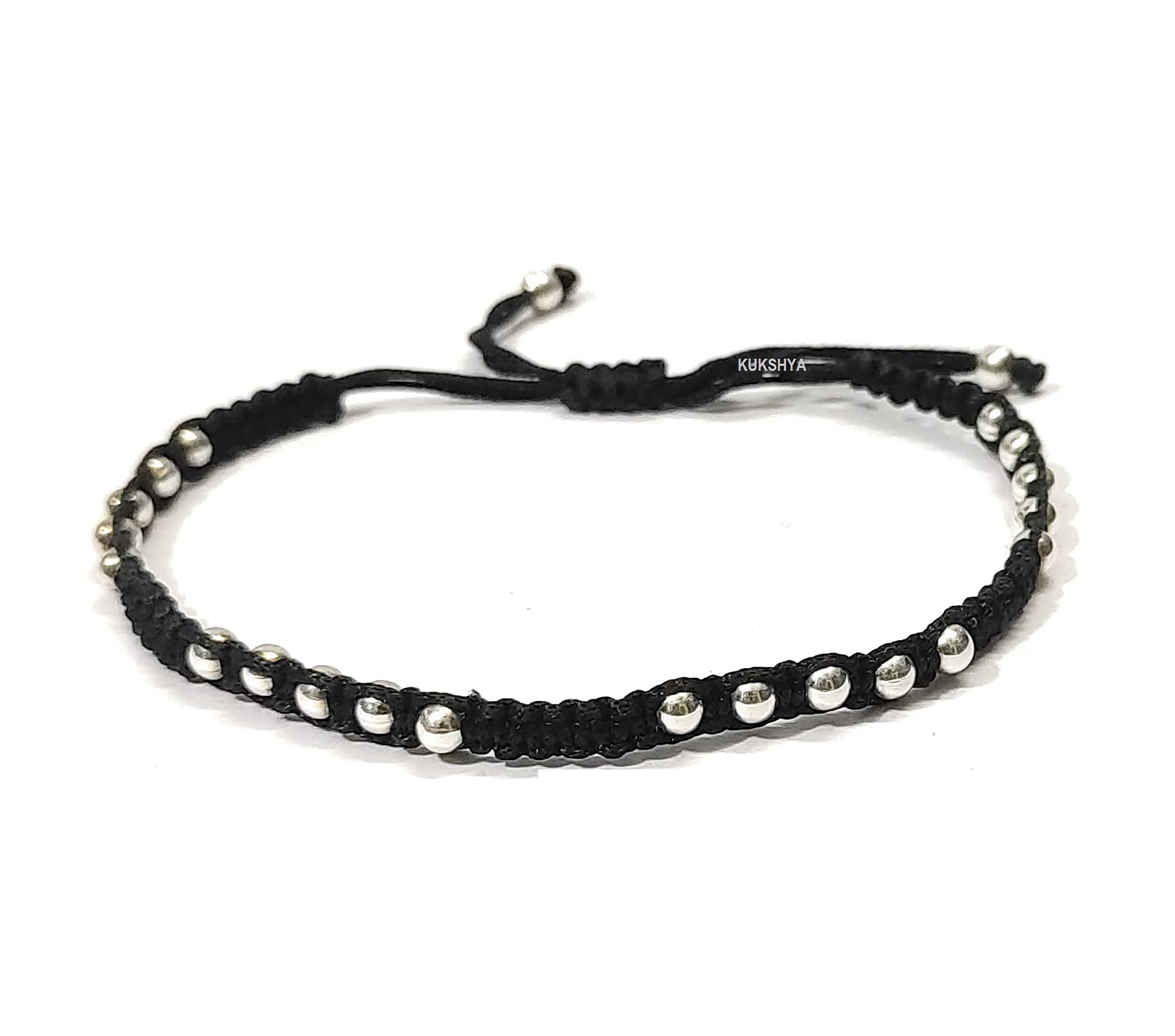 KUKSHYAJEWELLERS Exclusive 925 Sterling Silver 22 BALLS Black Threaded Anklet For Women & Girls Adjustable 1 Piece(TP 070)