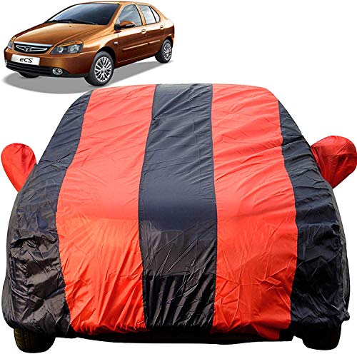 Image of Autofact Car Body Cover for Tata Indigo (Mirror Pocket, Premium Fabric, Triple Stiched, Fully Elastic, Red /Blue Color)