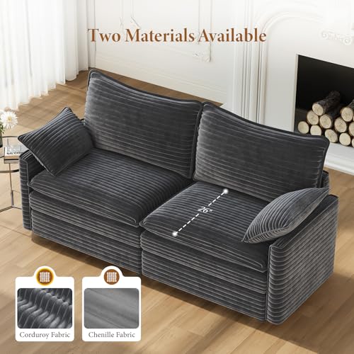 Image of Vesgantti 74 inch Loveseat Sofa for Living Room, Comfy Cloud Couch Deep Seat Corduroy Modern 2 Seater Small Sofa with Armrest Pillow, Easy Assembly for Small Spaces, Gray