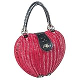  LaFiore24 Damen Korbtasche Schultertasche Bali Tasche Ibiza Cross-Body-Bag Natur Herz Rot