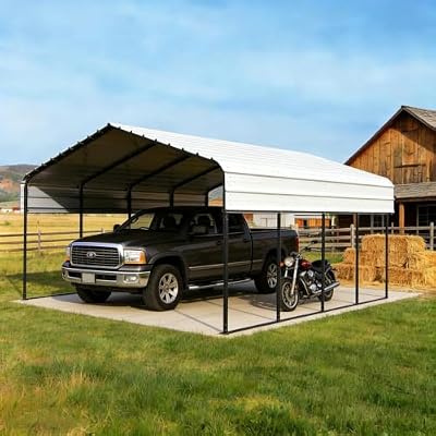 FILLOSLOV 12x20FT Metal Carport with Vertical Roof,White
