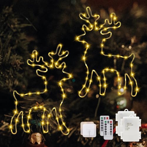 Beleuchtet Rentier Weihnachtsdeko Mit Timer,120 LED Warmweiß Fenster...