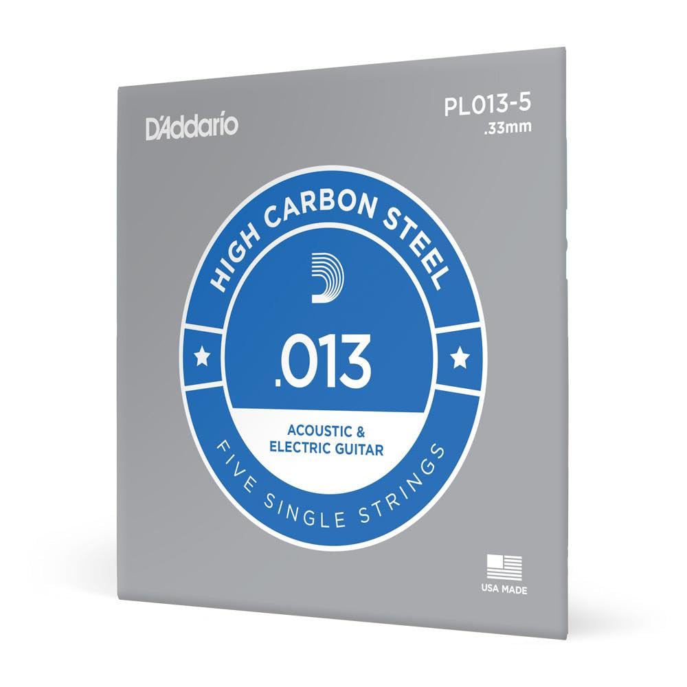 D'Addario PL013-5 Plain Steel Electric/Acoustic Guitar Strings 5-Pack