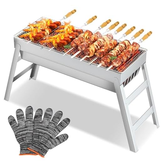 CIRULLI Barbecue a carbonella portatile in acciaio inox, compatto, pieghevole, per campeggio, giardino e balcone, per esterni, barbecue da campeggio (44 x 20 x 36 cm)