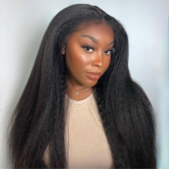 Yaki Straight Human Hair Wig Glueless Wigs for Black Women 4X4 HD Lace Front Pre Cut Wear and Go Glueless Wigs 180% Density 24 Inch