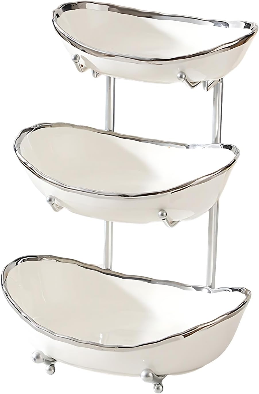 jessie 3 Tier Fruit Bowl for Kitchen Counter,Ceramic Bowl with Metal Stand,3 Tier Fruit Basket for Vegetable Bread Candy Snack Nuts Dessert Cake Tray (Gold Bowl Black Rack)