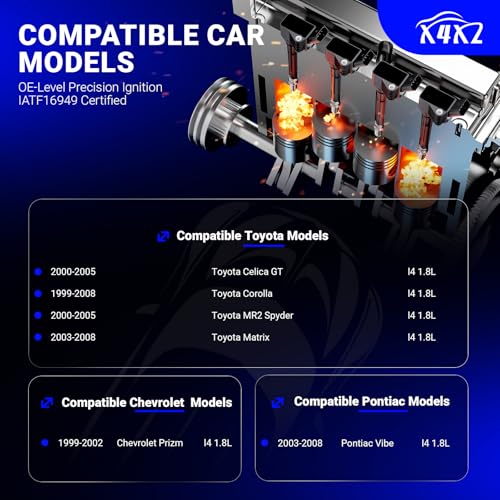Image of UF247 Ignition Coil & 4503 Double Iridium Spark Plug for 1999-2008 Toyota | Corolla Matrix Celica MR2 Spyder /Pontiac Vibe /Chevy Prizm l4 1.8L Replaces# UF315 C1249 1ZZFE 9091902239 702526