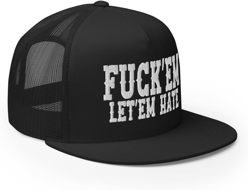 NX Fuck'Em Let'em Hate Embroidered Flat Bill Trucker Hat High Crown Adjustable Cap - Image 4