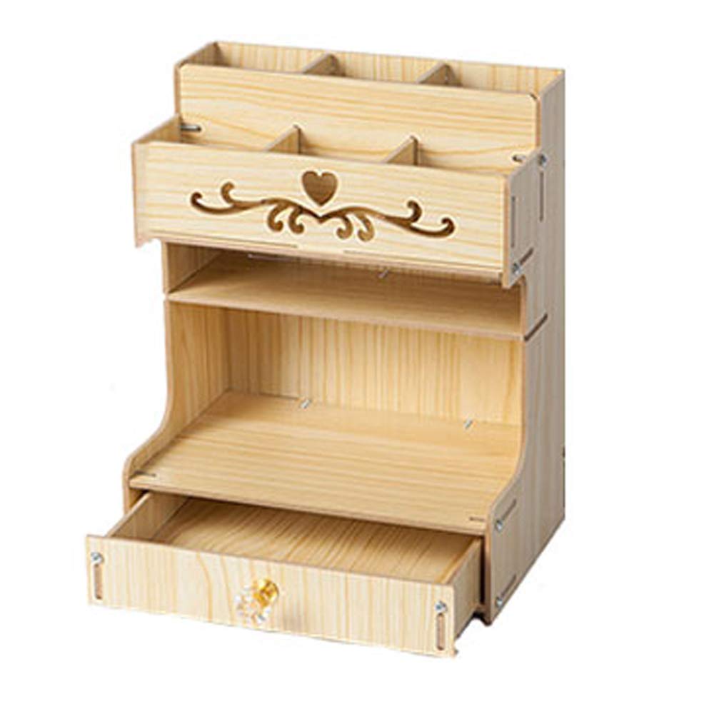 Grande capacité de rangement de bureau, multifonction pour fournitures de bureau, fournitures de papeterie, boîte de rangement en bois massif support de rangement pour étagère à débris B13 jaune clair