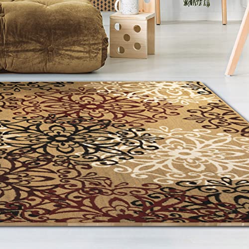 Superior Indoor Large Area Rug For Bedroom, Living/Dining Room, Entryway, Office, Farmhouse Aesthetic Floor Throw, Modern Floral Geometric Decor, Jute Backing, Leigh Collection, 5' X 8', Gold #TOP4