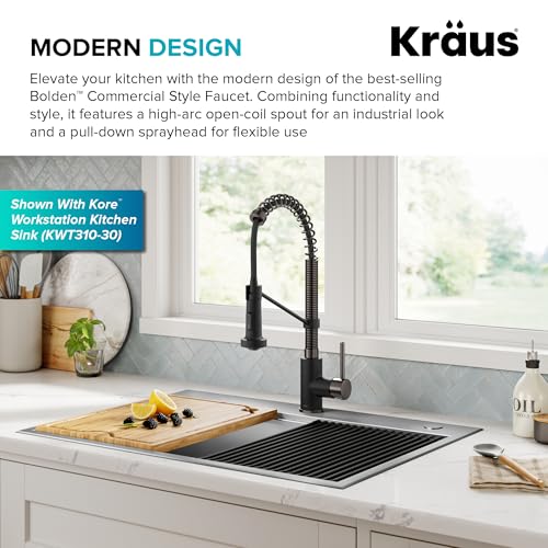 Image of KRAUS Bolden Commercial Style 2-Function Single Handle Pull Down Kitchen Faucet in Matte Black /Black Stainless, KPF-1610MBSB