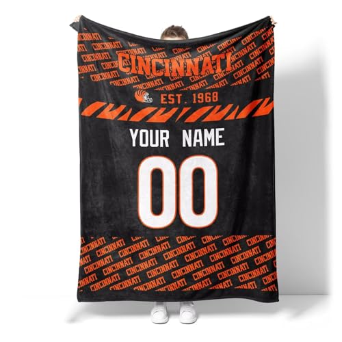 ANTKING Cincinnati Throw Blanket Custom Name and Number Blanket for Men Women Boy Gifts