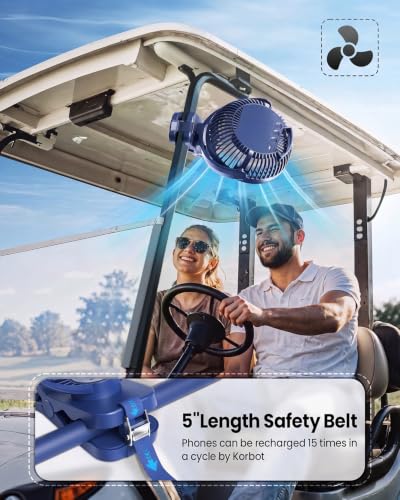 Image of 40000mAh Clip on Fan for Golf Cart, Up to 127Hrs Portable Rechargeable Fans | 8-inch Desk Fan with 3 Speeds, 9 LEDs, Timers, Hook, Battery Operated Fan for Office,Desk,Camping,Treadmill,Tent, Dark Blue