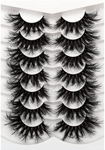 Pooplunch Cat Eye Faux Mink Lashes 25MM False Eyelashes Dramatic 8D Volume Thick Long Fake Eye Lashes Strips 7 Pairs Pack